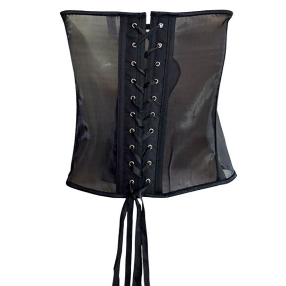 Black Sheer Lace Up Back Corset Size L - Picture 3 of 5